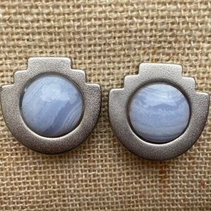 Mark Spirito blue lace agate clip earrings